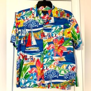 Polo Ralph Lauren boys XL Classic Fit Riviera Print Camp Shirt Floral Tropical